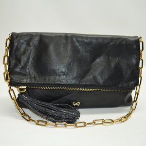 Anya Hindmarch Soft Black Leather Flap Clutch